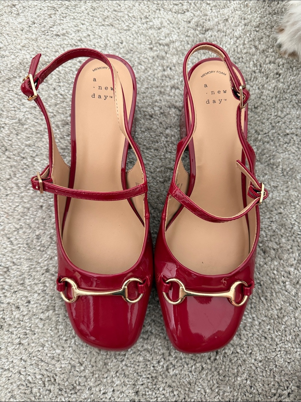 a new day Red Patent Slingback Mules with Gold Bit